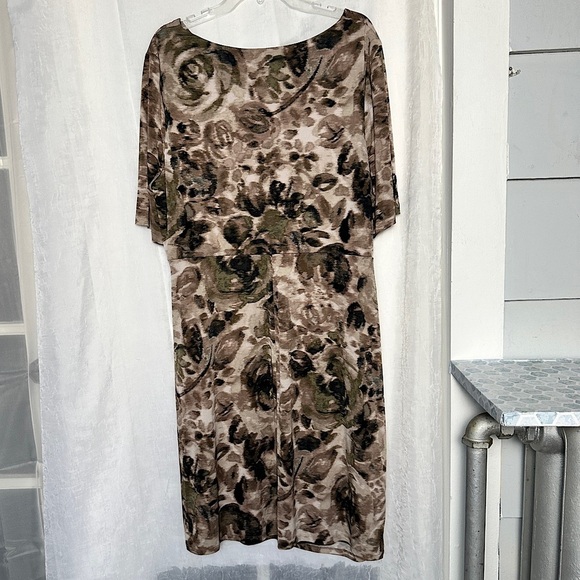Connected Apparel Elegant Dress Faux Wrap Blurred Camo Print Knee Length - Picture 4 of 16